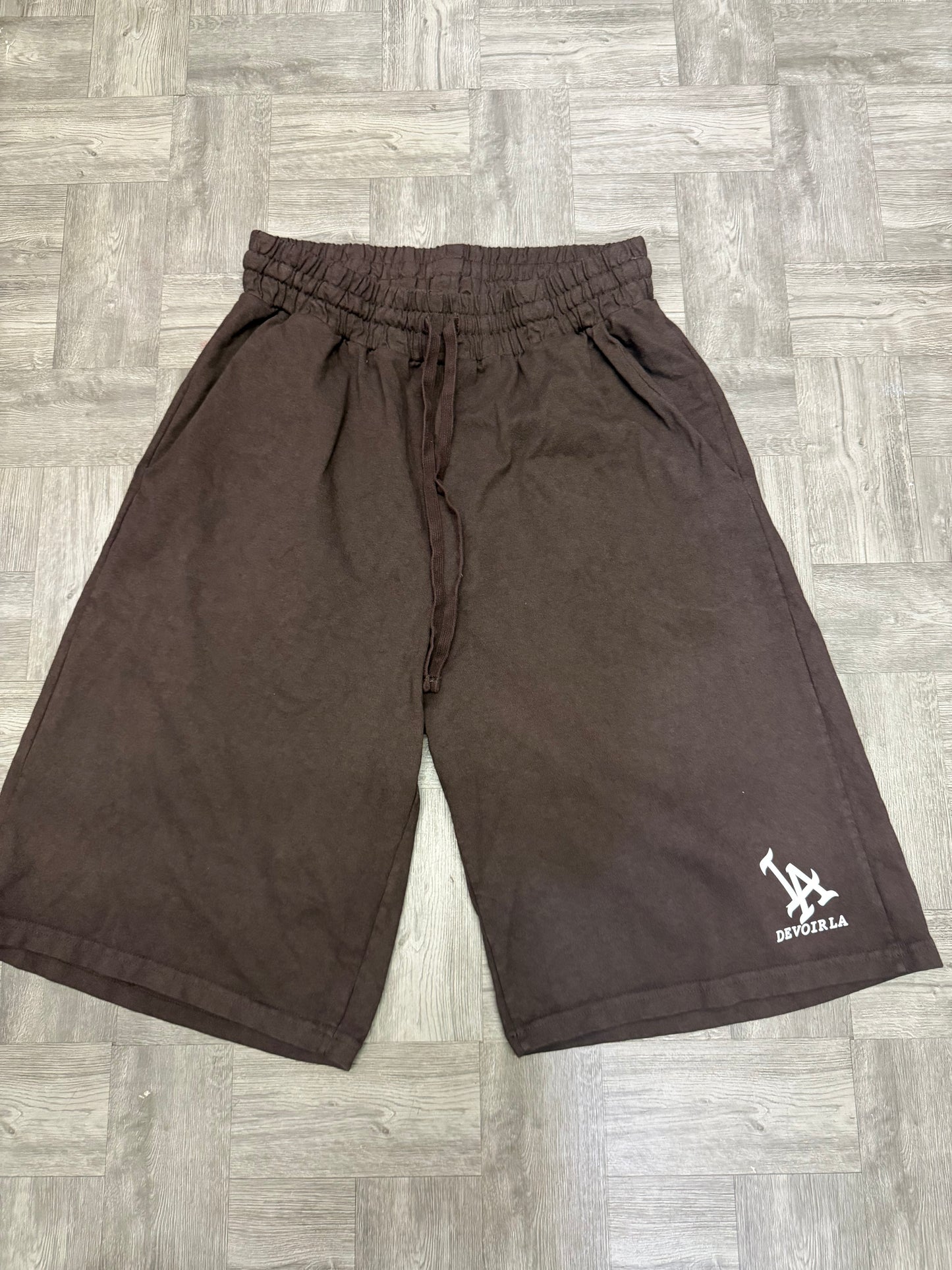 brown French terry 3/4th shorts