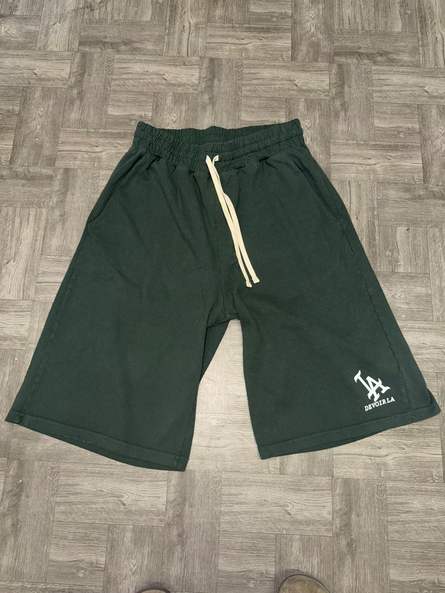 Green French terry 3/4th shorts